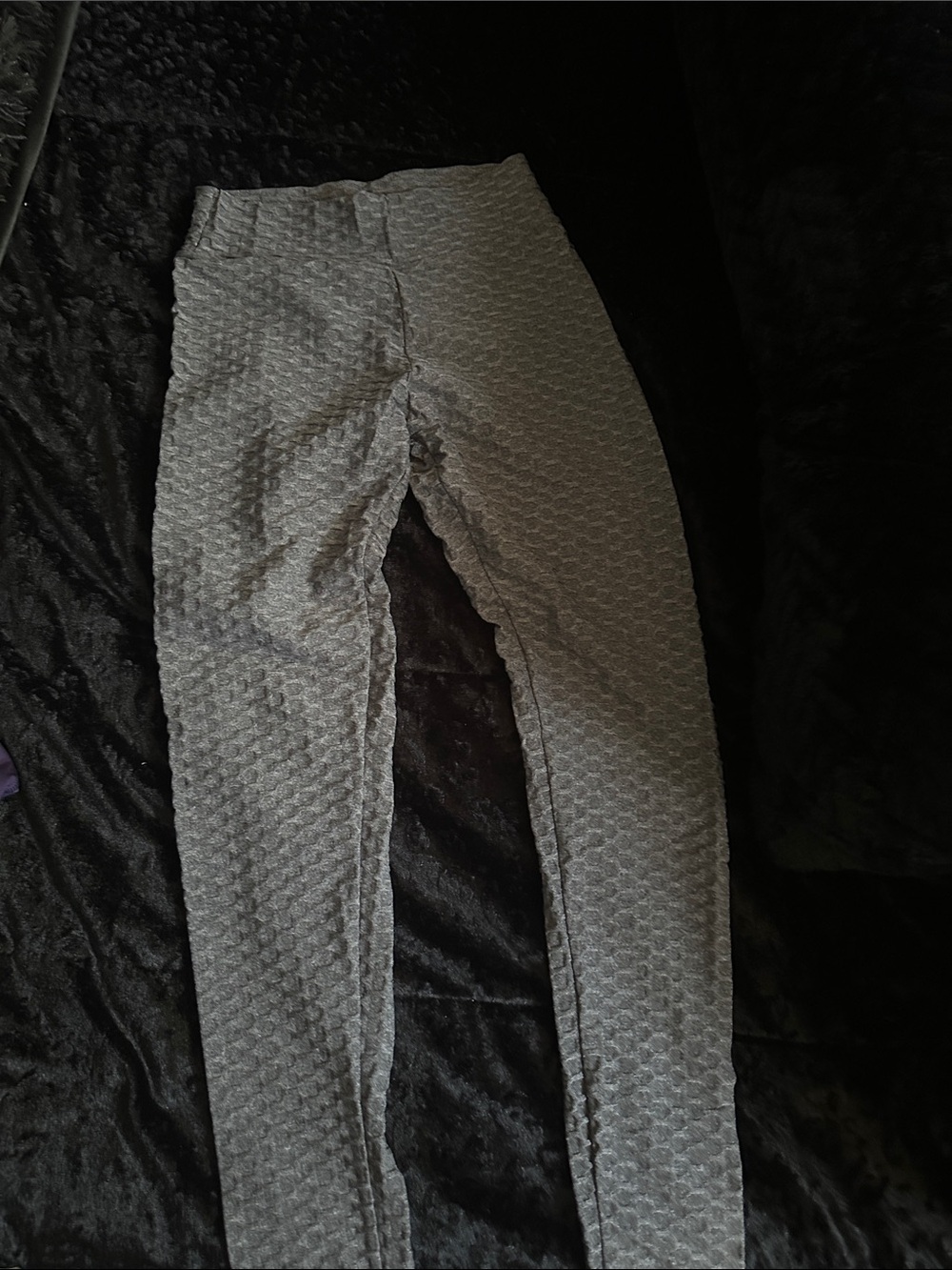 Textured Gray High-Waist Skinny Pants